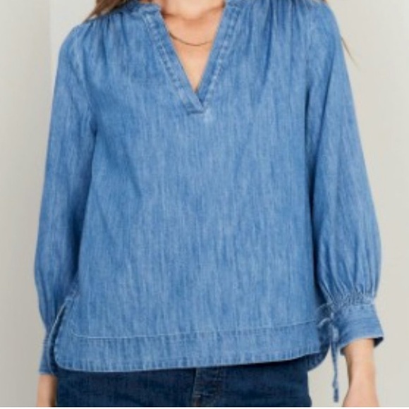 OLD NAVY Puff Sleeve Jeans Denim Blouse Top Boho style Size XXL - Picture 7 of 12